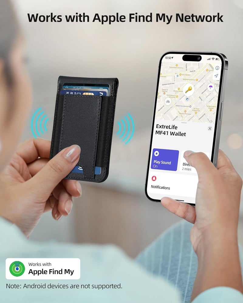 ExtreLife محفظة MagSafe مع تطبيق Apple Find My، حاملة بطاقات 8، قاعدة قابلة للتعديل، محفظة مغناطيسية لهواتف iPhone 17/16/15/14/13/12، حجب RFID، سوداء - Image 2